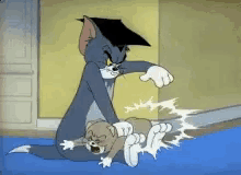 Tom and Jerry but Tom is spanking Jerry on his buttocks GIF